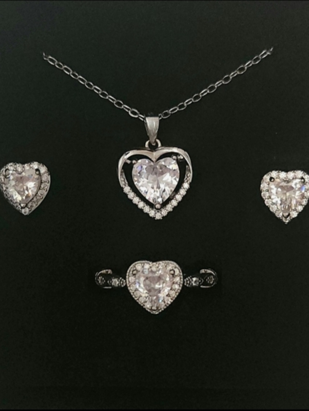 Sterling Silver And White Gemstone Heart Shaped Jewelry Set